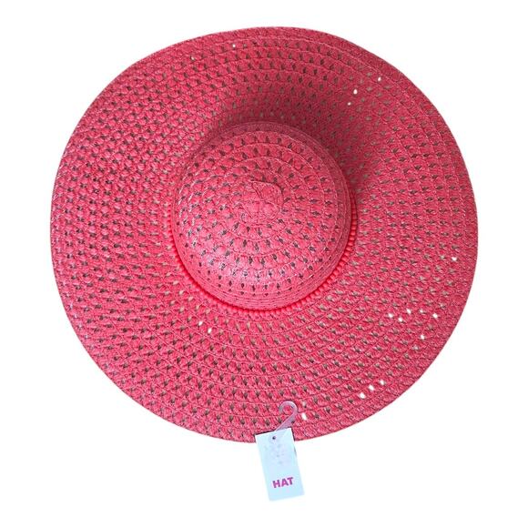 NEW Women's Floppy Hat With Beaded Trim in Coral Pink Color (17" diameter) - Picture 2 of 5